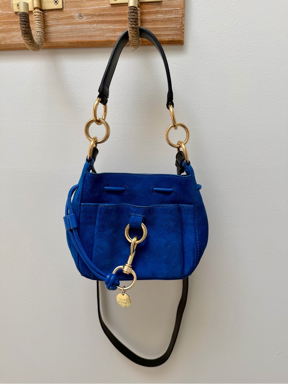 See By Chloe Cobalt Blue Suede Ring-Detail Crossbody Bag